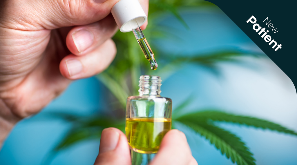 Medical cannabis oil bottle in a patient's hand
