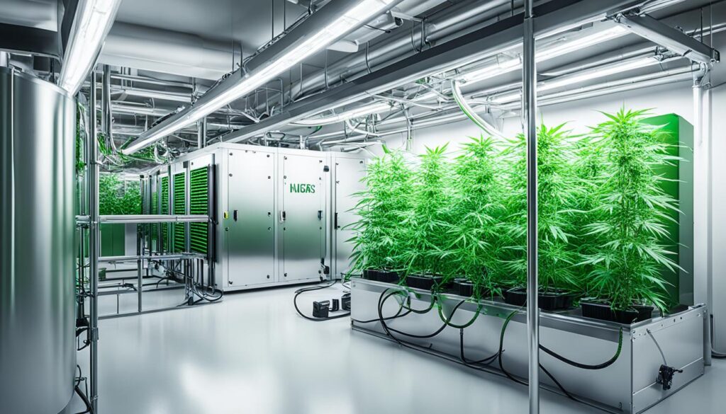 Sophisticated environmental control unit in a cannabis cultivation room